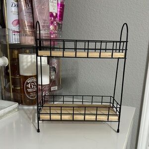 Black and Wood Two-Tier Shelf